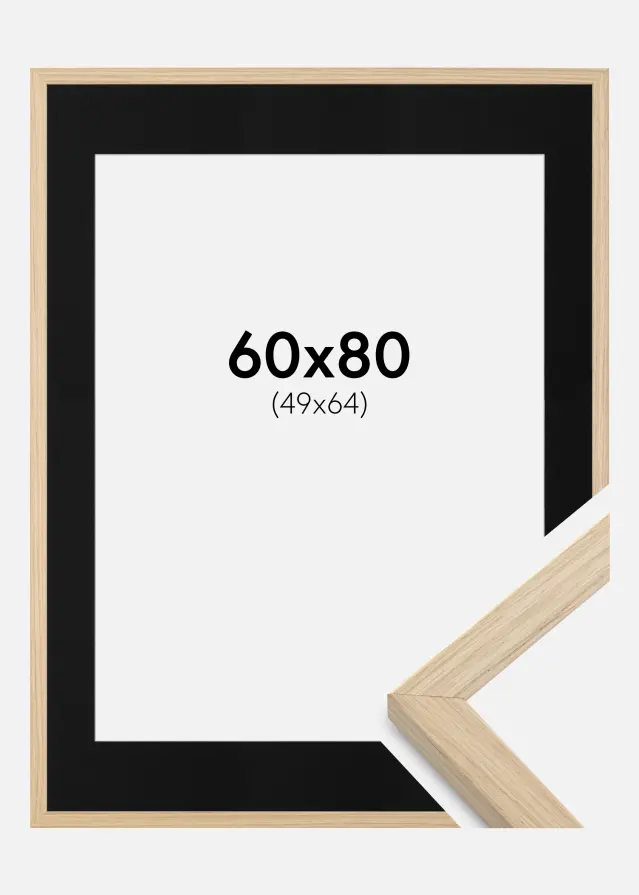 Ram med passepartou Frame Grimsåker Oak 60x80 cm - Picture Mount Black 50x65 cm