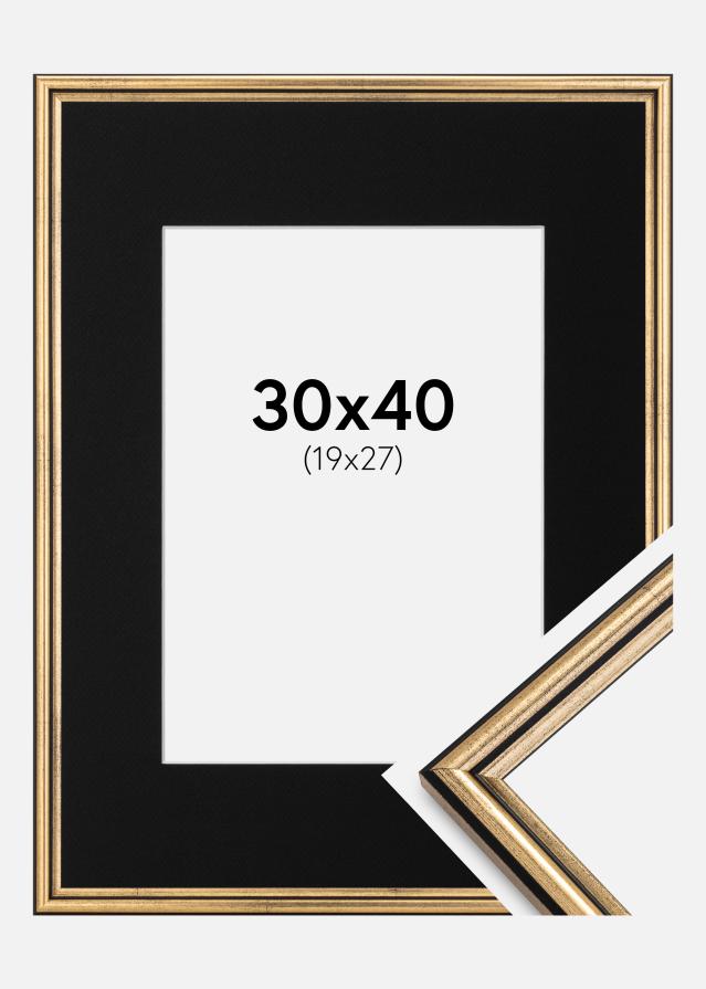 Ram med passepartou Frame Horndal Gold 30x40 cm - Picture Mount Black 20x28 cm