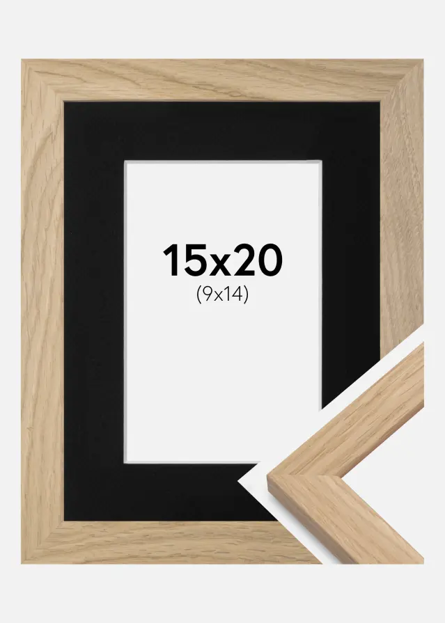 Ram med passepartou Frame Oak Wood 15x20 cm - Picture Mount Black 10x15 cm