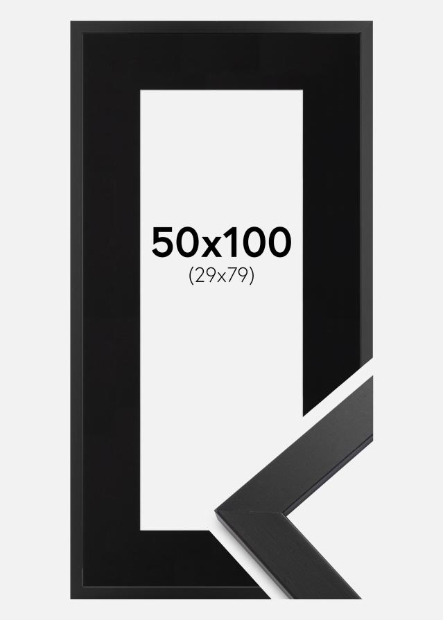 Ram med passepartou Frame Black Wood 50x100 cm - Picture Mount Black 30x80 cm