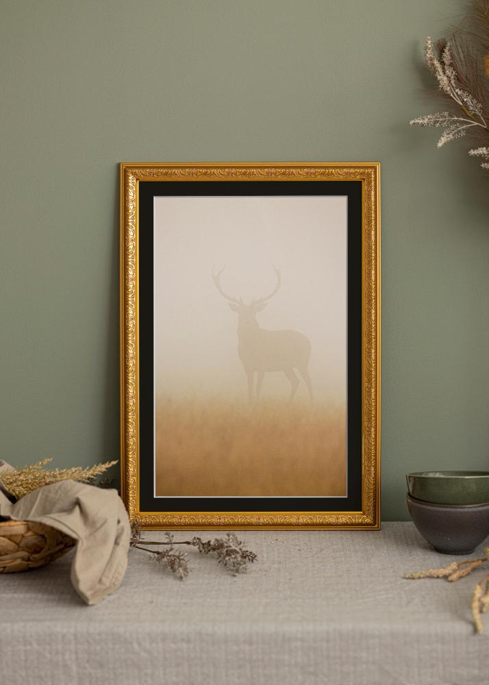 Ram med passepartou Frame Nostalgia Gold 35x45 cm - Picture Mount Black 24x34 cm