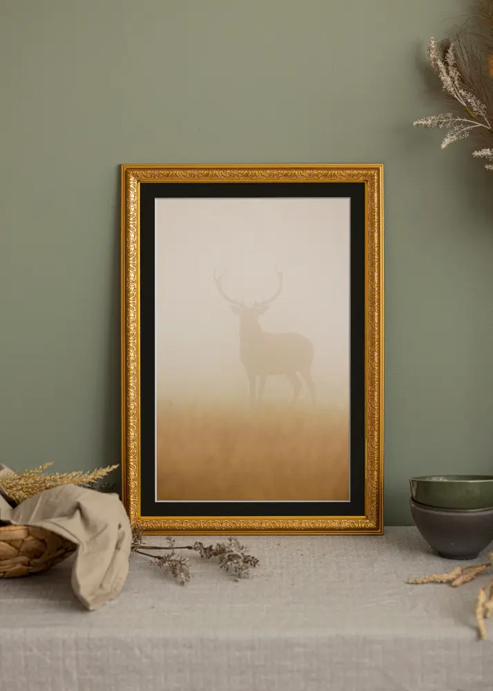 Ram med passepartou Frame Nostalgia Gold 40x100 cm - Picture Mount Black 30x91 cm