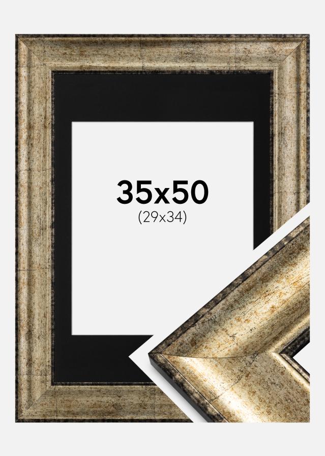Ram med passepartou Frame Saltsjöbaden Antique Gold 35x50 cm - Picture Mount Black 30x35 cm