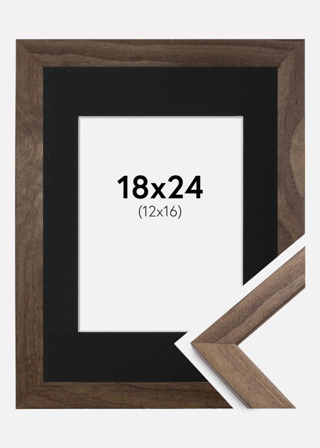 Ram med passepartou Frame Stilren Walnut 18x24 cm - Picture Mount Black 13x17 cm