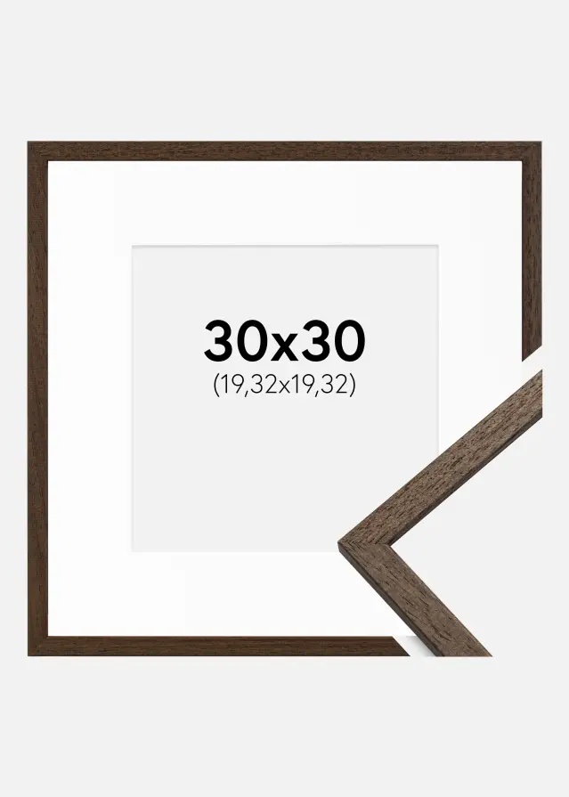 Ram med passepartou Frame Edsbyn Walnut 30x30 cm - Picture Mount White 8x8 inches