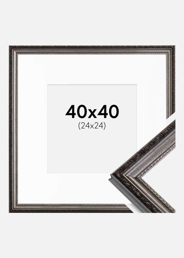 Ram med passepartou Frame Abisko Silver 40x40 cm - Picture Mount White 25x25 cm