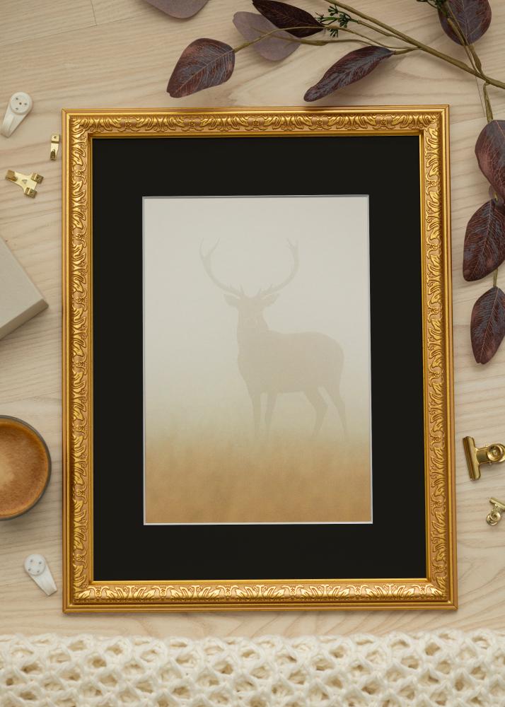 Ram med passepartou Frame Nostalgia Gold 35x45 cm - Picture Mount Black 24x34 cm