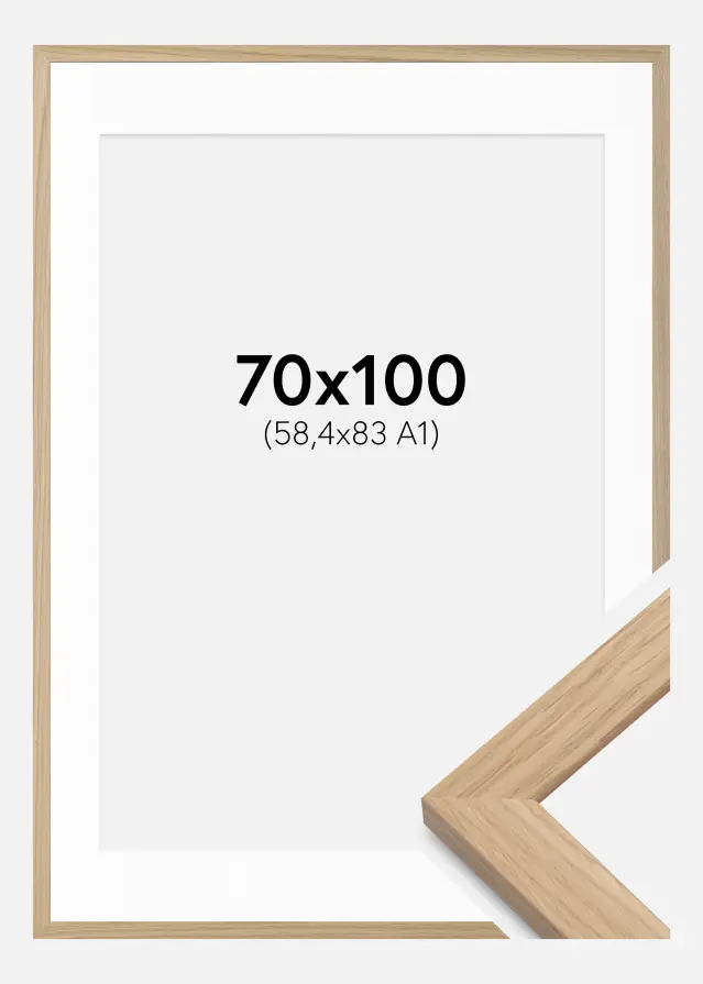 Ram med passepartou Frame Oak Wood 70x100 cm - Picture Mount White 59.4x84 cm (A1)
