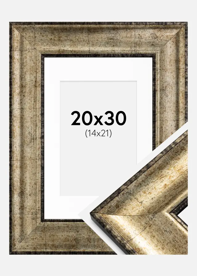 Ram med passepartou Frame Saltsjöbaden Antique gold 20x30 cm - Picture Mount White 15x22 cm