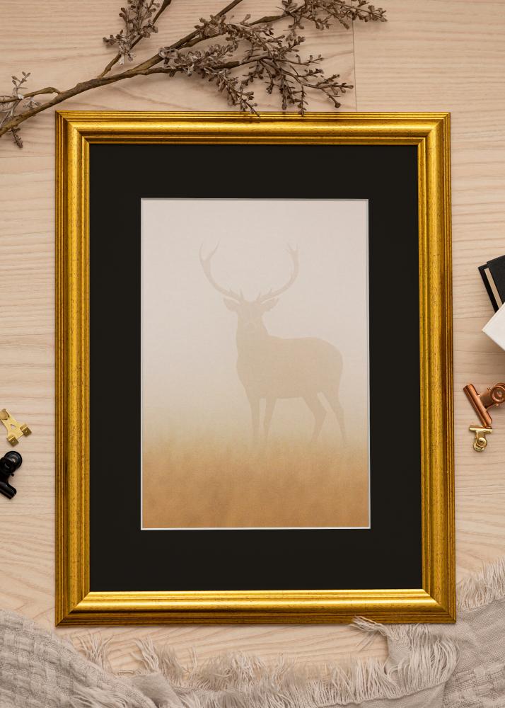 Ram med passepartou Frame Västkusten Gold 40x100 cm - Picture Mount Black 30x90 cm