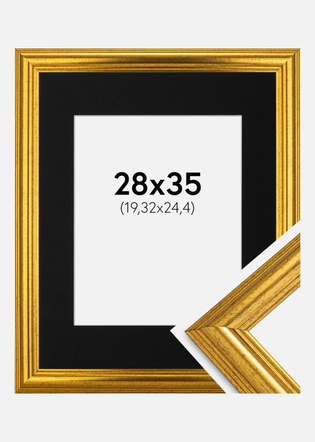 Ram med passepartou Frame Västkusten Gold 28x35 cm - Picture Mount Black 8x10 inches