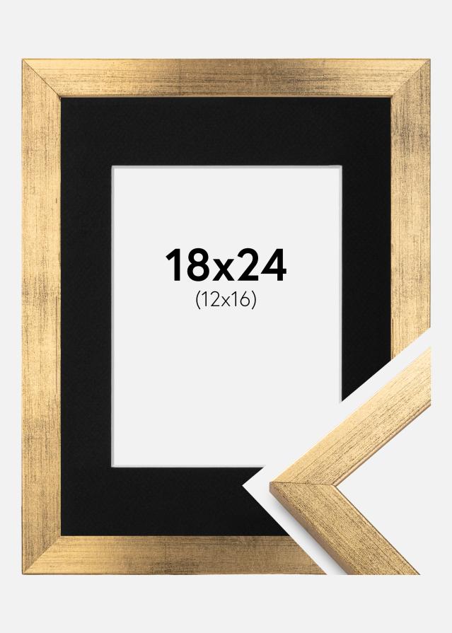 Ram med passepartou Frame Stilren Gold 18x24 cm - Picture Mount Black 13x17 cm