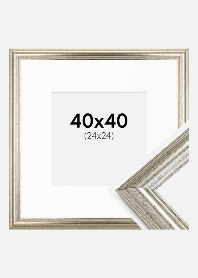 Ram med passepartou Frame Västkusten Silver 40x40 cm - Picture Mount White 25x25 cm