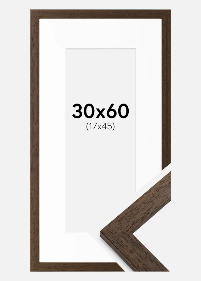 Ram med passepartou Frame Brown Wood 30x60 cm - Picture Mount White 18x46 cm
