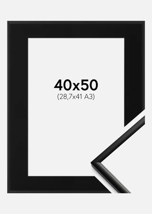 Ram med passepartou Frame New Lifestyle Matt Black 40x50 cm - Picture Mount Black 29.7x42 cm (A3)