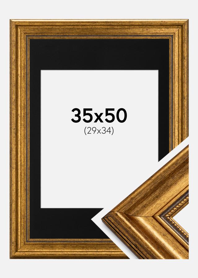 Ram med passepartou Frame Rokoko Gold 35x50 cm - Picture Mount Black 30x35 cm