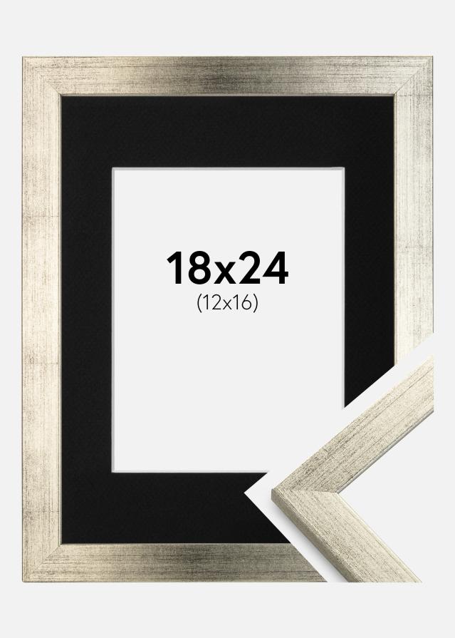 Ram med passepartou Frame Stilren Silver 18x24 cm - Picture Mount Black 13x17 cm