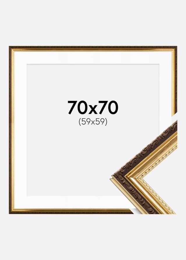 Ram med passepartou Frame Abisko Gold 70x70 cm - Picture Mount White 60x60 cm