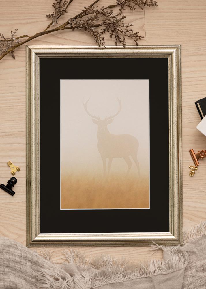 Ram med passepartou Frame Västkusten Silver 70x100 cm - Picture Mount Black 62x93 cm