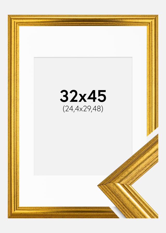 Ram med passepartou Frame Västkusten Gold 32x45 cm - Picture Mount White 10x12 inches