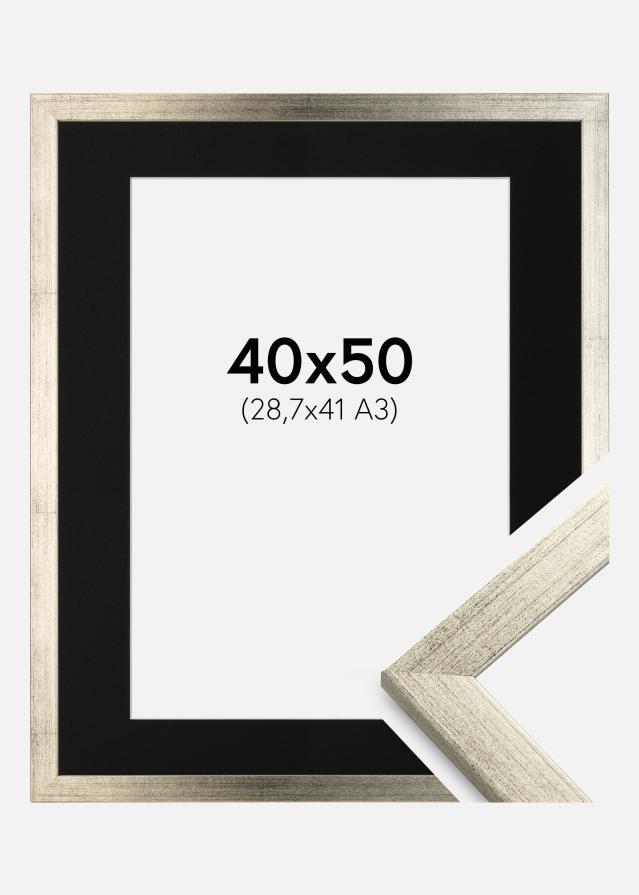 Ram med passepartou Frame Stilren Silver 40x50 cm - Picture Mount Black 29.7x42 cm