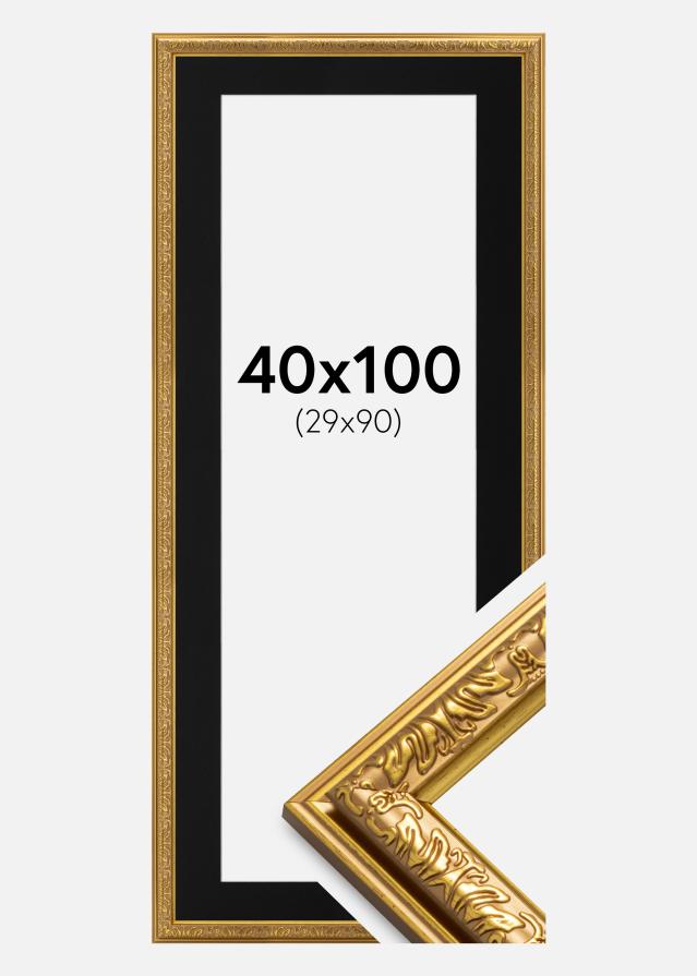 Ram med passepartou Frame Nostalgia Gold 40x100 cm - Picture Mount Black 30x91 cm