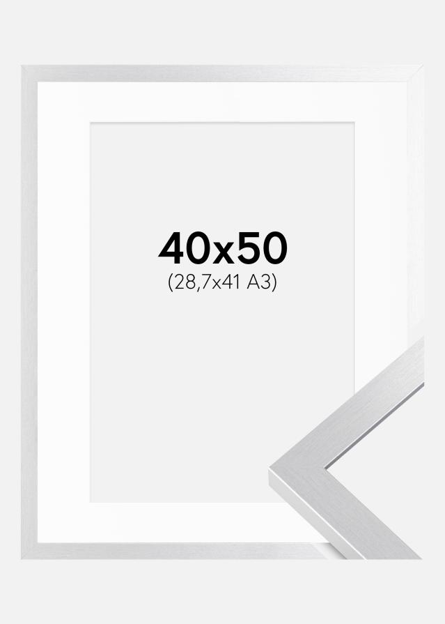 Ram med passepartou Frame Selection Silver 40x50 cm - Picture Mount White 29.7x42 cm (A3)