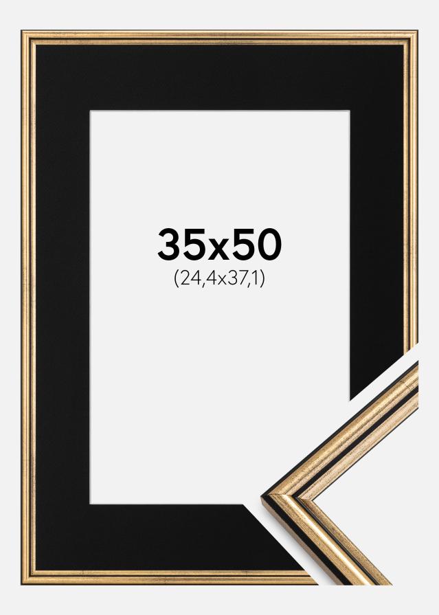 Ram med passepartou Frame Horndal Gold 35x50 cm - Picture Mount Black 10x15 inches