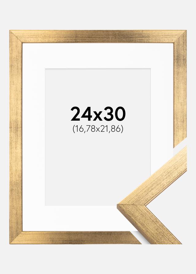 Ram med passepartou Frame Stilren Gold 24x30 cm - Picture Mount White 7x9 inches