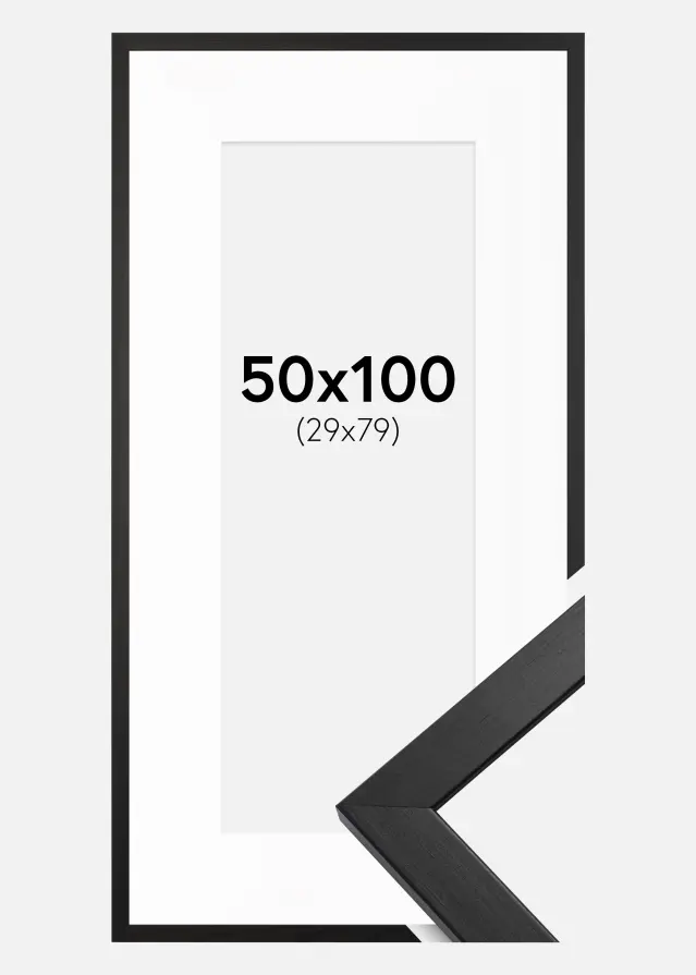 Ram med passepartou Frame Stilren Acrylic Glass Black 50x100 cm - Picture Mount White 30x80 cm