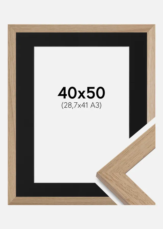 Ram med passepartou Frame Trendline Oak 40x50 cm - Picture Mount Black 29.7x42 cm (A3)