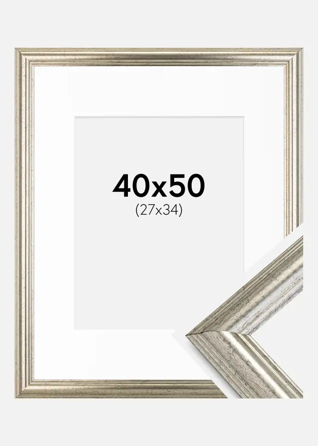 Ram med passepartou Frame Västkusten Silver 40x50 cm - Picture Mount White 28x35 cm