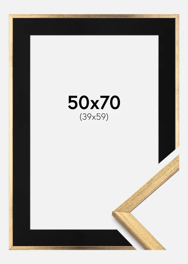 Ram med passepartou Frame Galant Gold 50x70 cm - Picture Mount Black 40x60 cm