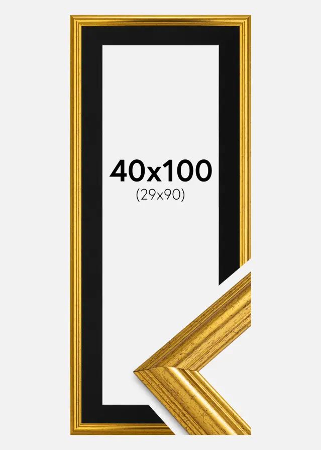 Ram med passepartou Frame Västkusten Gold 40x100 cm - Picture Mount Black 30x91 cm