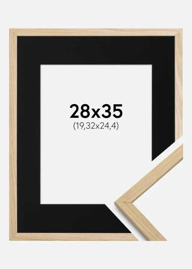 Ram med passepartou Frame Edsbyn Oak 28x35 cm - Picture Mount Black 8x10 inches