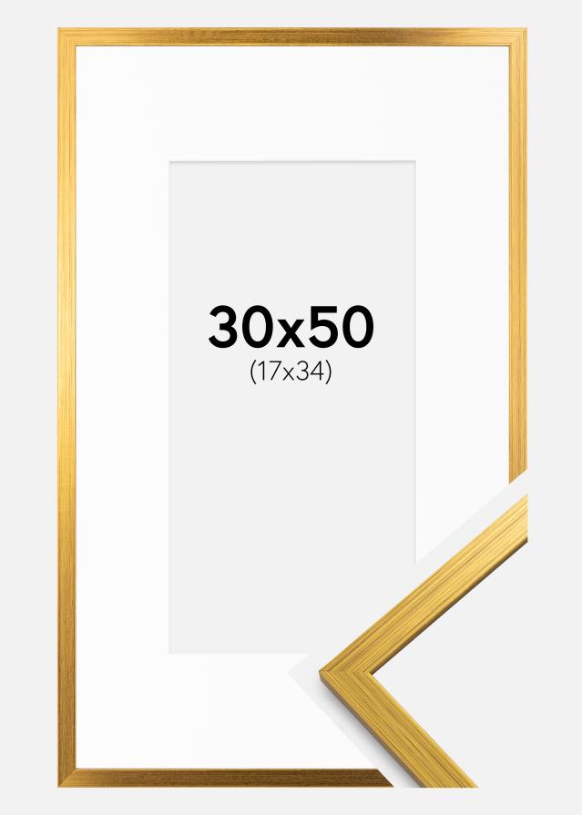 Ram med passepartou Frame Edsbyn Gold 30x50 cm - Picture Mount White 18x35 cm