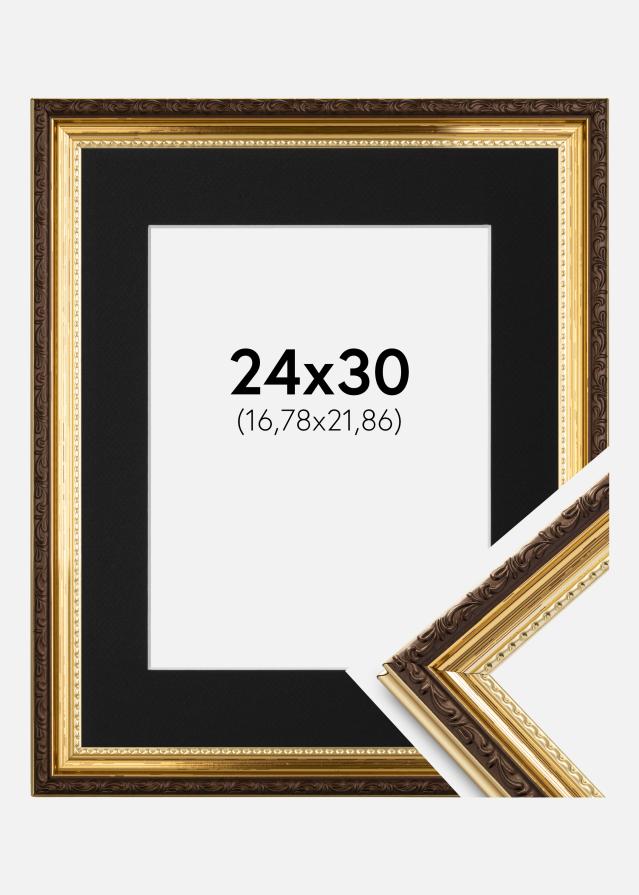 Ram med passepartou Frame Abisko Gold 24x30 cm - Picture Mount Black 7x9 inches (17.78x22.86 cm)