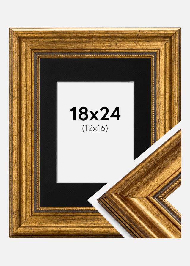 Ram med passepartou Frame Rokoko Gold 18x24 cm - Picture Mount Black 13x17 cm