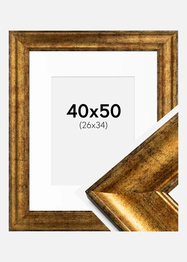 Ram med passepartou Frame Saltsjöbaden Gold 40x50 cm - Picture Mount White 27x35 cm