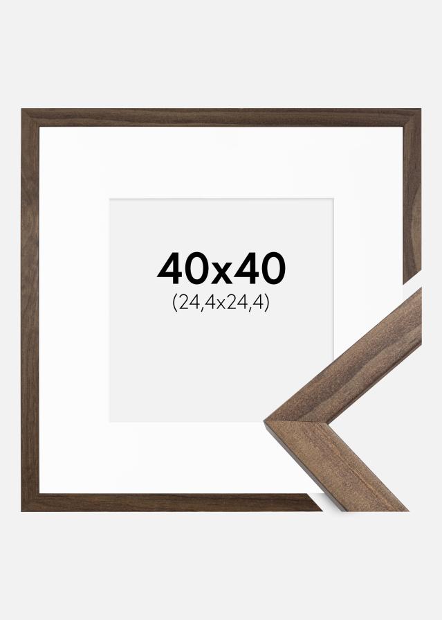 Ram med passepartou Frame Stilren Walnut 40x40 cm - Picture Mount White 10x10 inches