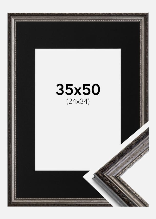 Ram med passepartou Frame Abisko Silver 35x50 cm - Picture Mount Black 25x35 cm