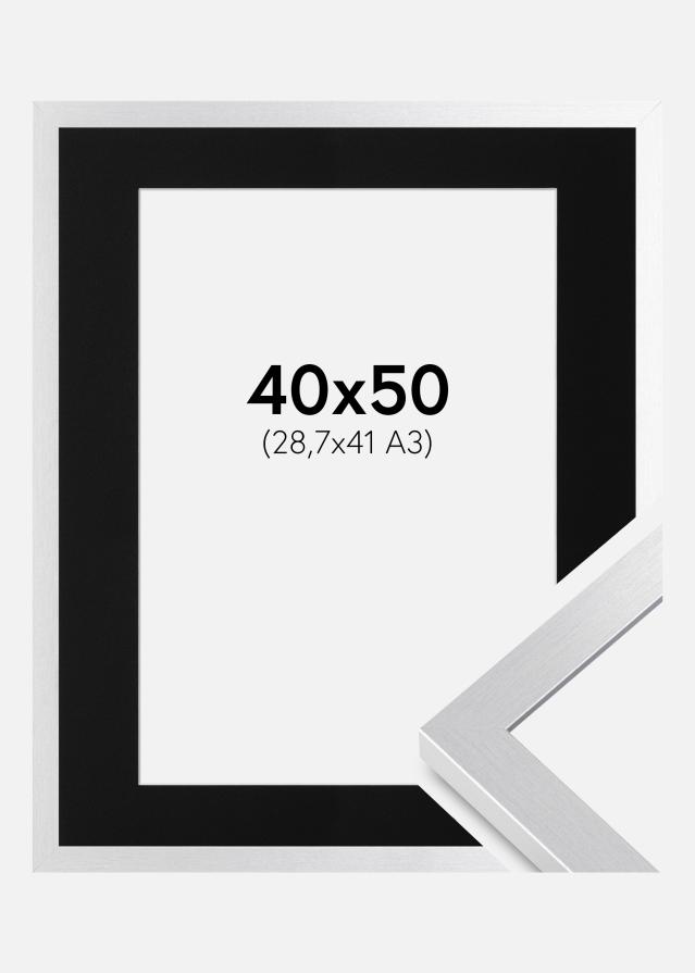 Ram med passepartou Frame Selection Silver 40x50 cm - Picture Mount Black 29.7x42 cm (A3)