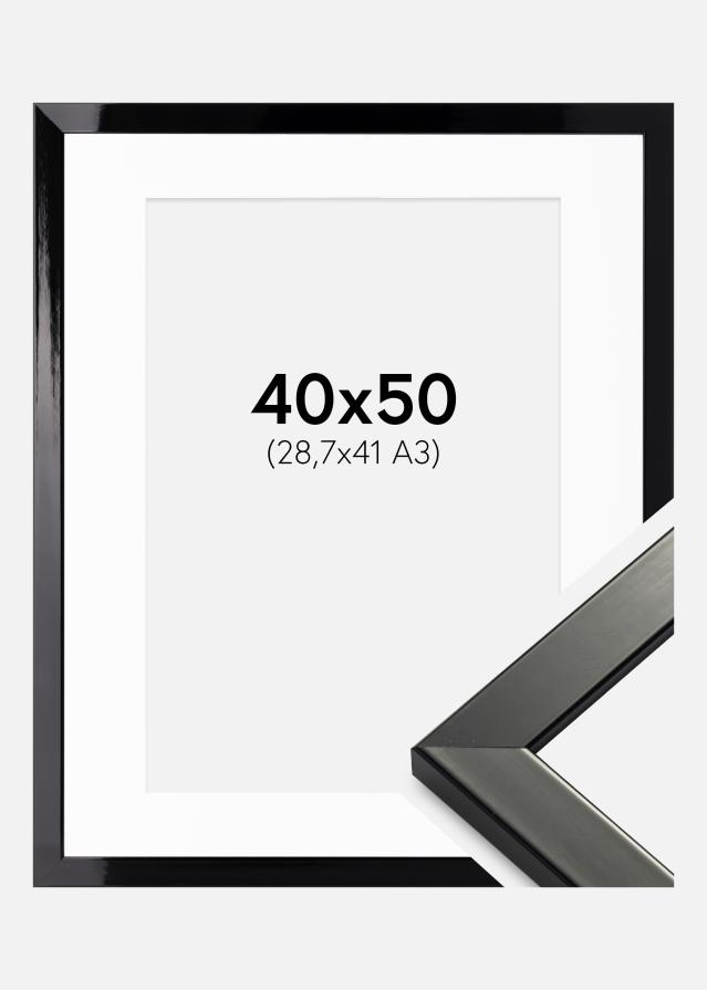 Ram med passepartou Frame Uppsala Black High gloss 40x50 cm - Picture Mount White 29.7x42 cm (A3)