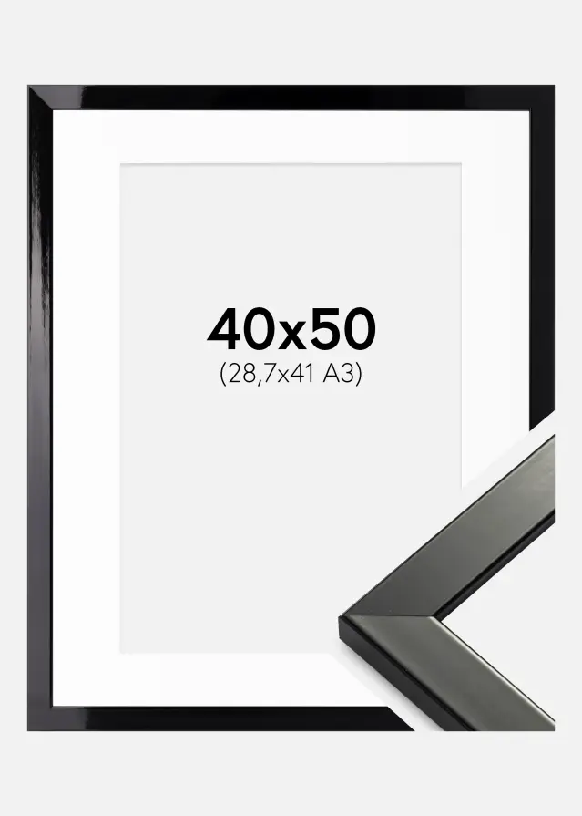 Ram med passepartou Frame Uppsala Black High gloss 40x50 cm - Picture Mount White 29.7x42 cm (A3)