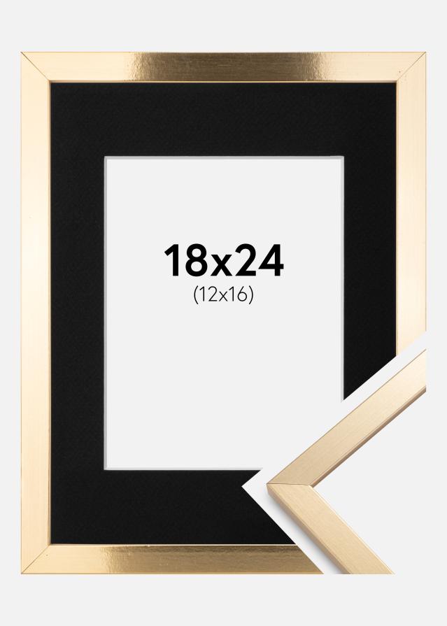 Ram med passepartou Frame Trendy Gold 18x24 cm - Picture Mount Black 13x17 cm