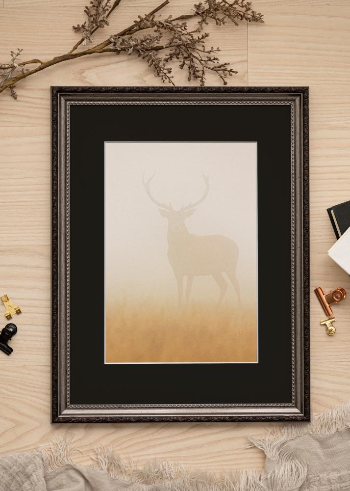 Ram med passepartou Frame Abisko Silver 30x40 cm - Picture Mount Black 18x27 cm