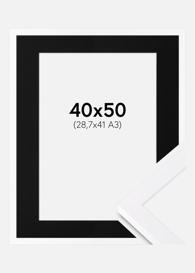 Ram med passepartou Frame Selection White 40x50 cm - Picture Mount Black 29.7x42 cm (A3)