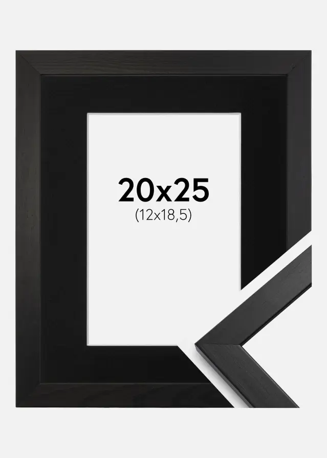 Ram med passepartou Frame Stilren Black 20x25 cm - Picture Mount Black 13x19.5 cm
