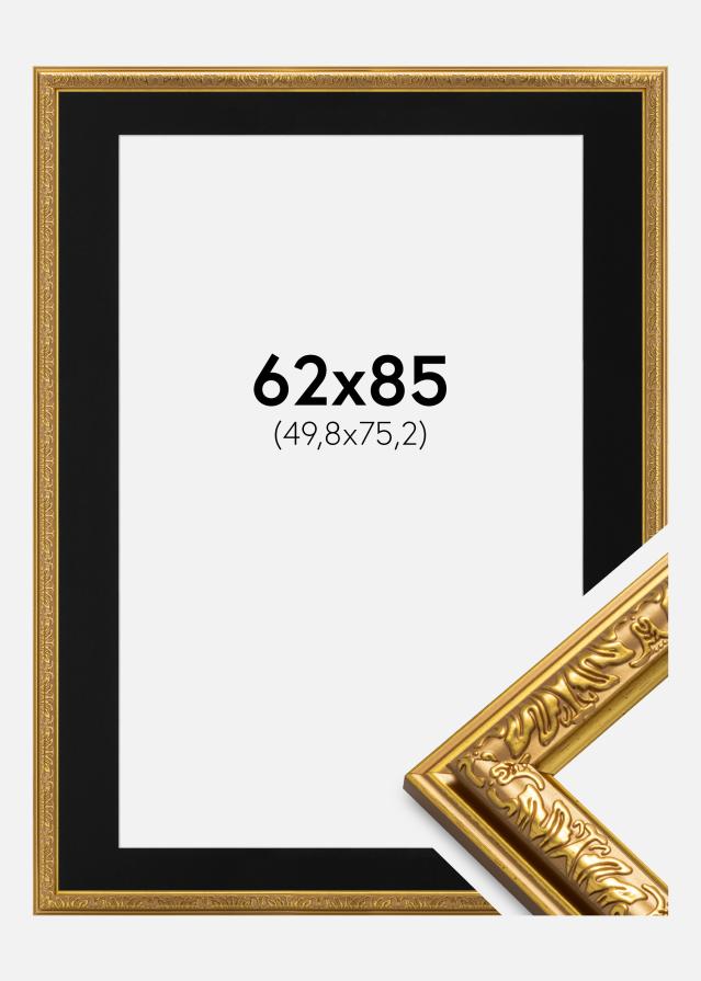 Ram med passepartou Frame Nostalgia Gold 62x85 cm - Picture Mount Black 20x30 inches