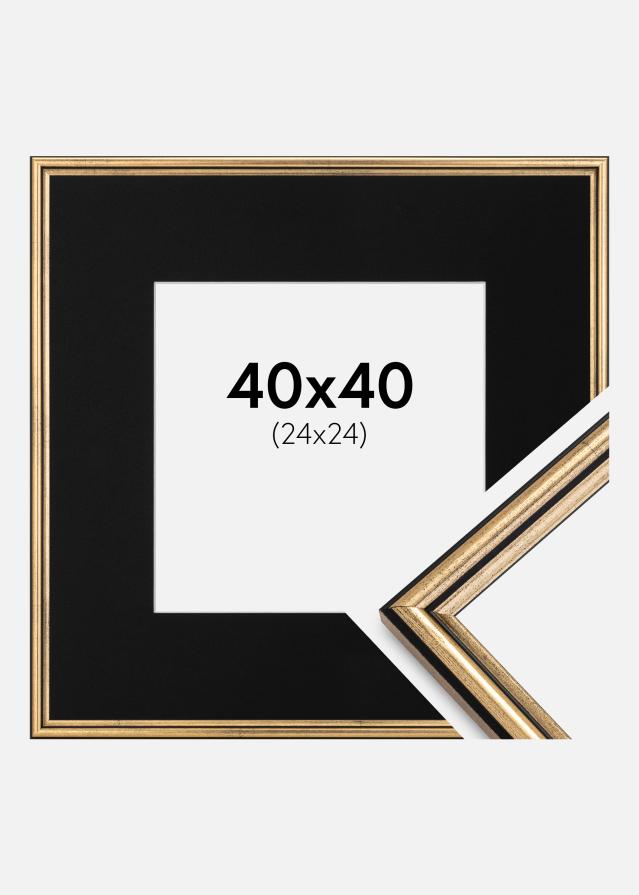 Ram med passepartou Frame Horndal Gold 40x40 cm - Picture Mount Black 25x25 cm